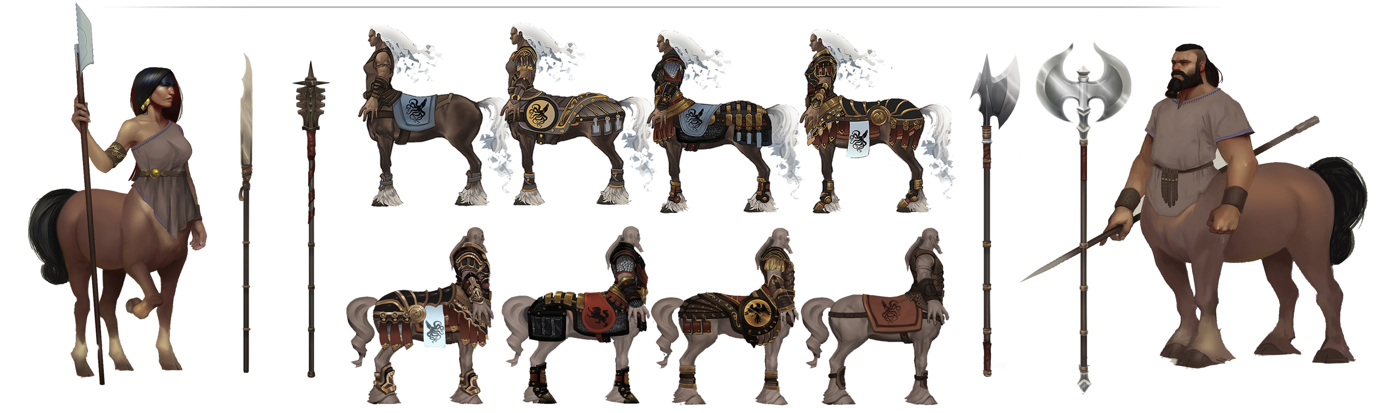 Concept: female and male Centaur customization with weapons. 